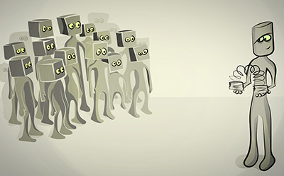 Thinking outside the box - illustration by Rowan Ferguson from www.elfshot.com/illustration