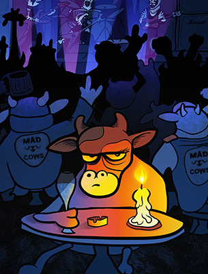 Maisy detested rambuncous music. She was the only Madcow who didn't care for the Morbid Meercats. - illustration by Rowan Ferguson from www.elfshot.com/illustration